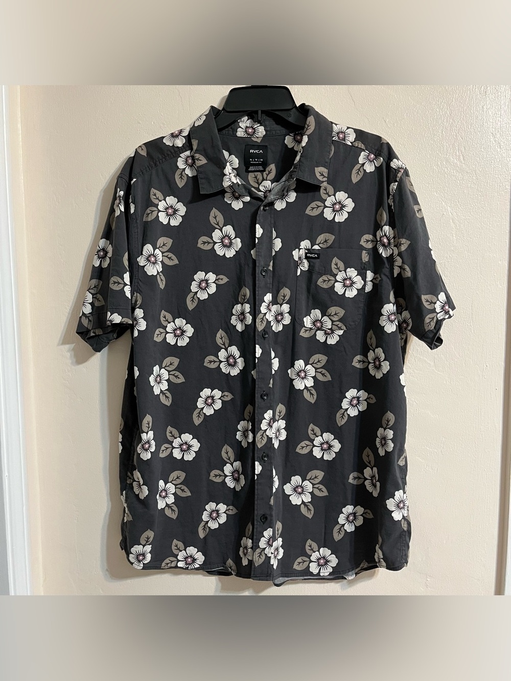 RVCA Charcoal Grey Short Sleeve Floral Button-Down Collared Shirt Casual Dress